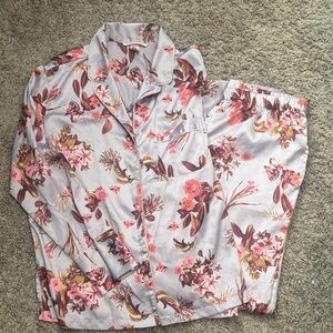 Victoria's Secret Lavender Satin Floral Pajama Set with Pink Accents
